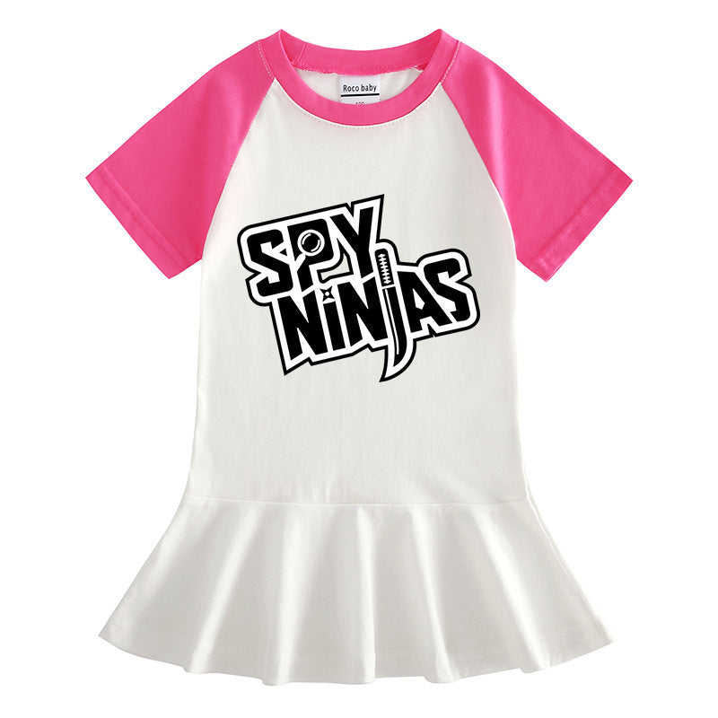 Cartoon half sleeved girls' dress