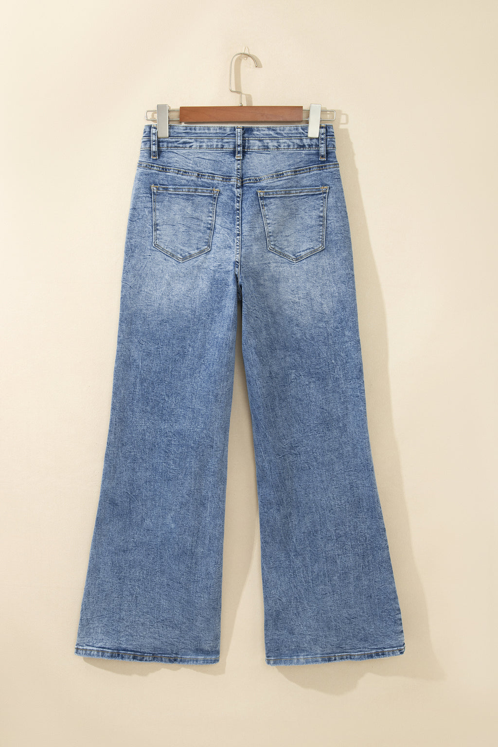 Sail Blue Acid Wash Pocket Detail Flare Jeans