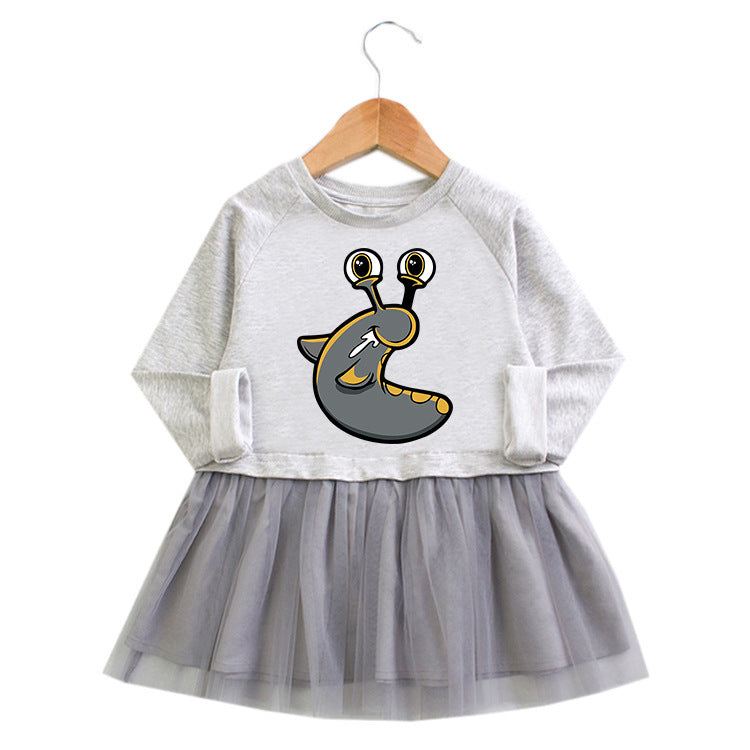 Girls' dress cartoon long sleeved mesh
