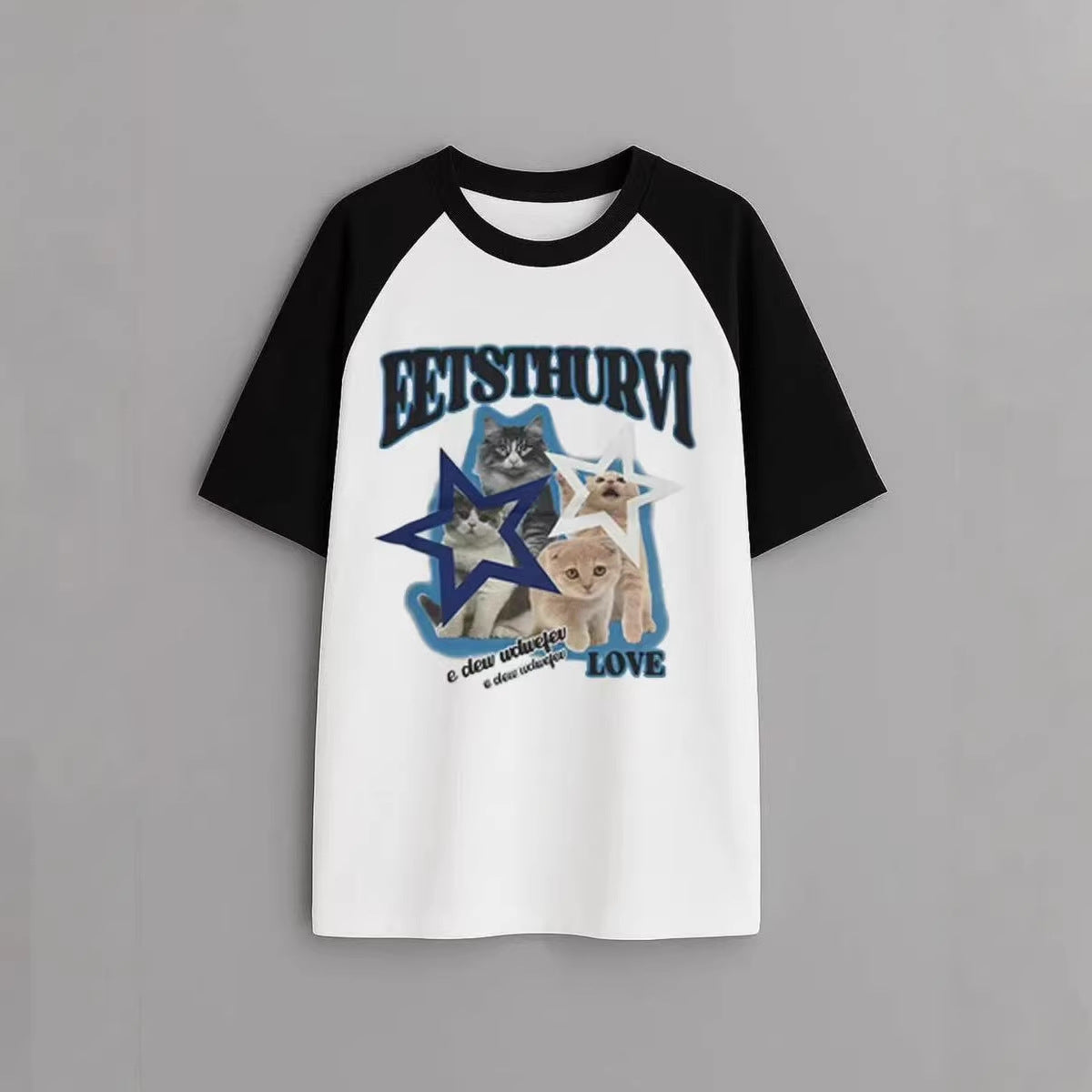 Black and white spliced short sleeved t-shirt for women