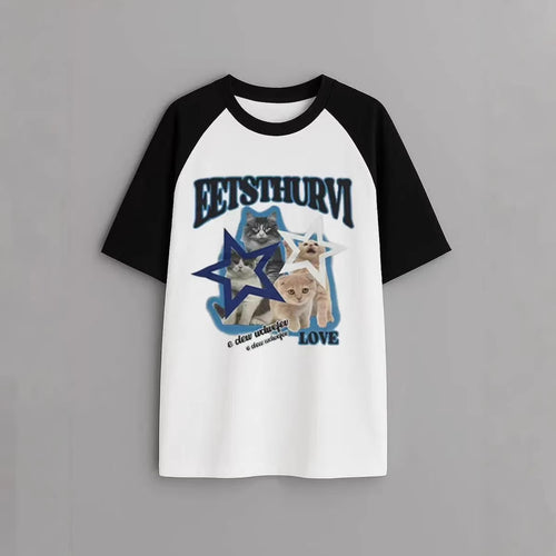 Black and white spliced short sleeved t-shirt for women