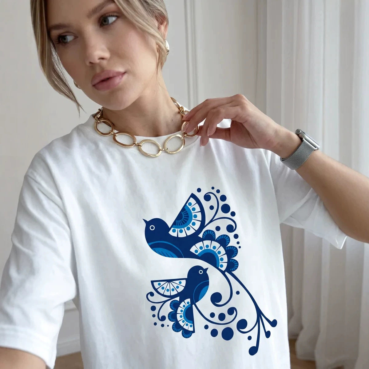 Loose round neck short sleeved T-shirt for women