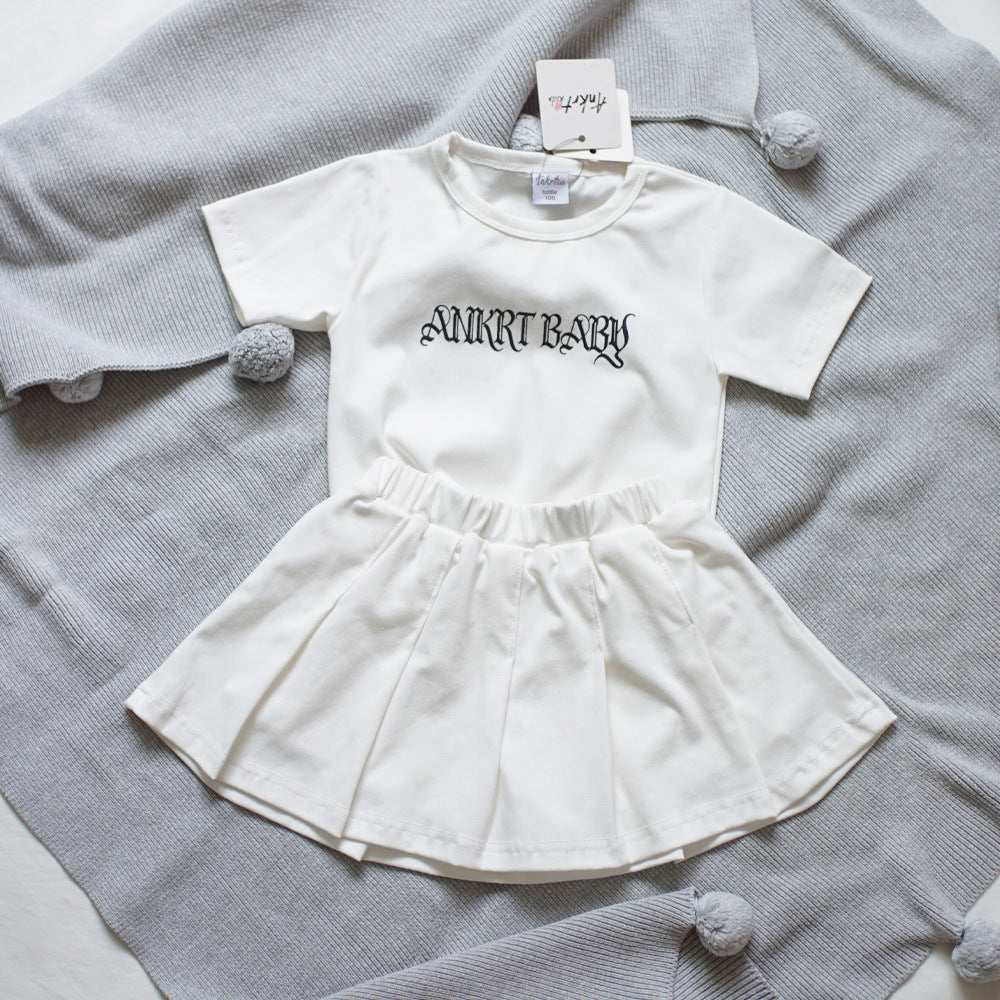 Kids Outfits for Girls, School Style Dress Set, Short Sleeve T-Shirt with Puffy Tennis Skirt