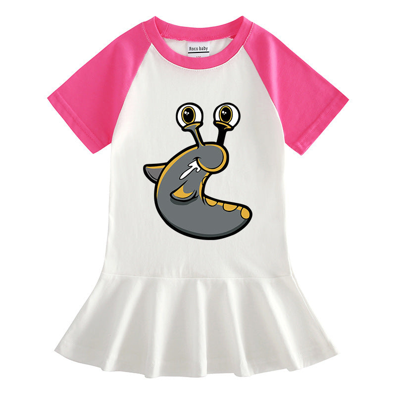 Cartoon half sleeved girls' dress