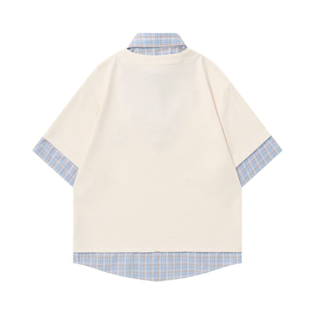 Small dog embroidered checkered short sleeved shirt