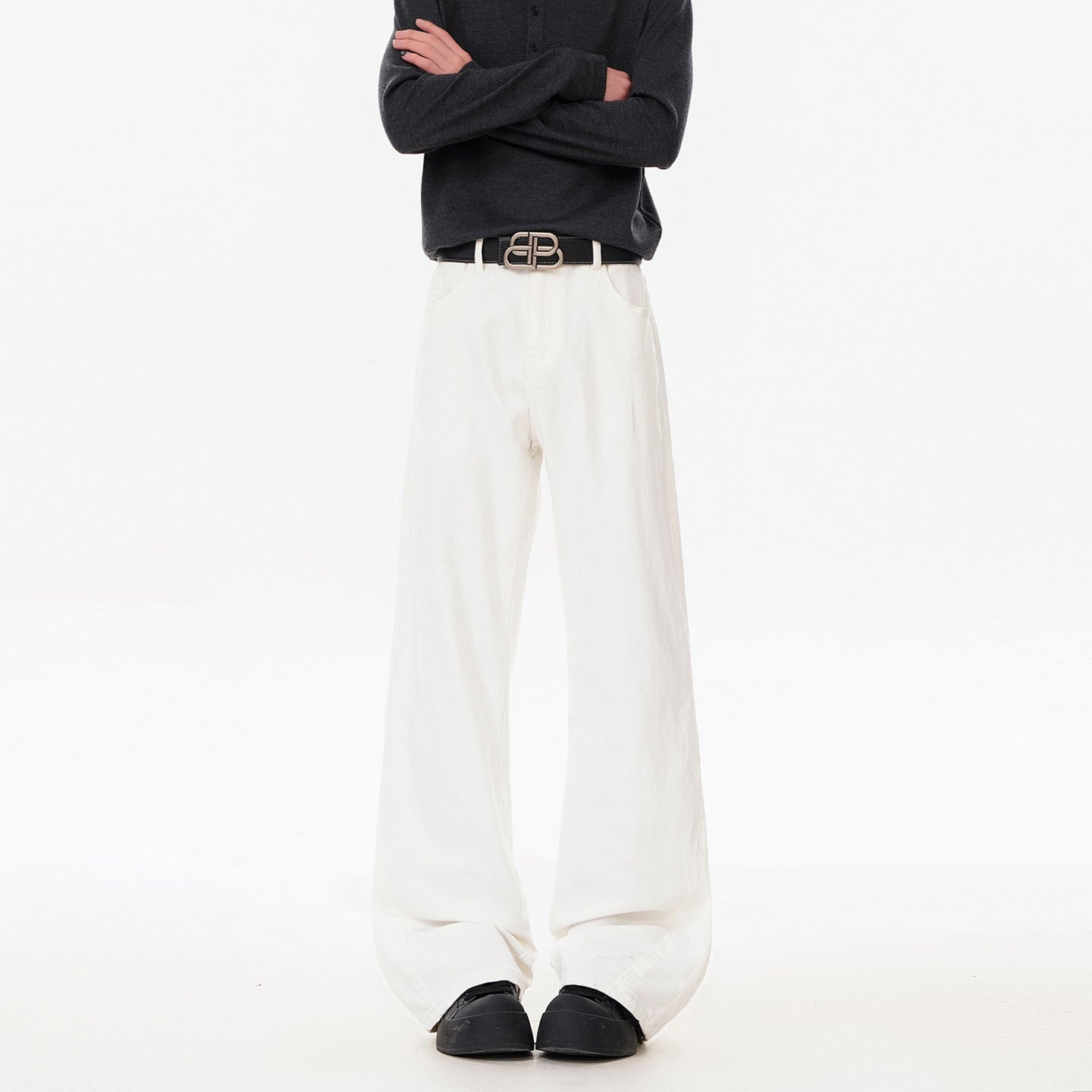 Texture Washed Knife-Edge Denim Pants Men