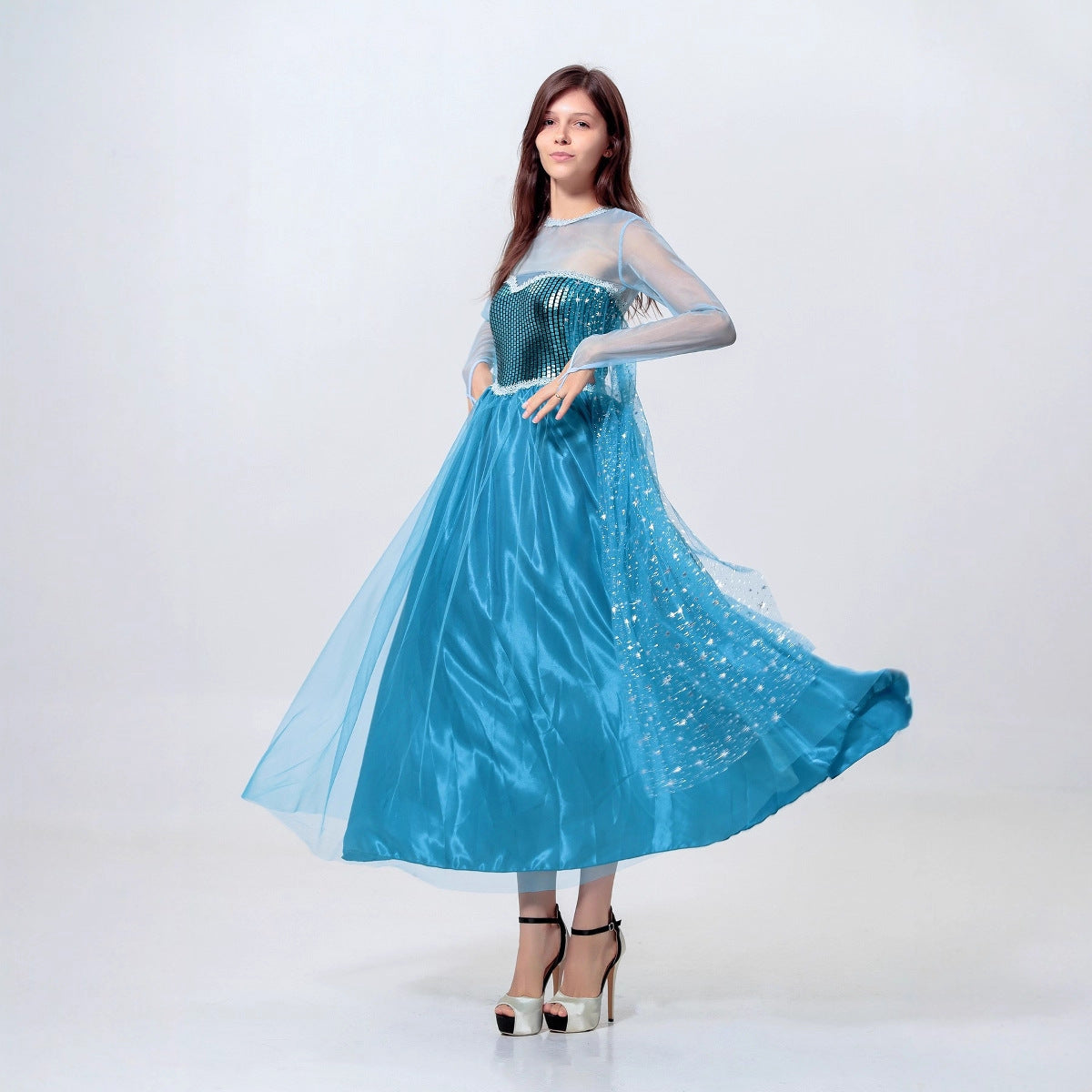 Halloween Frozen Cosplay Adult Elsa Princess Blue Dress Stage Performance Costume