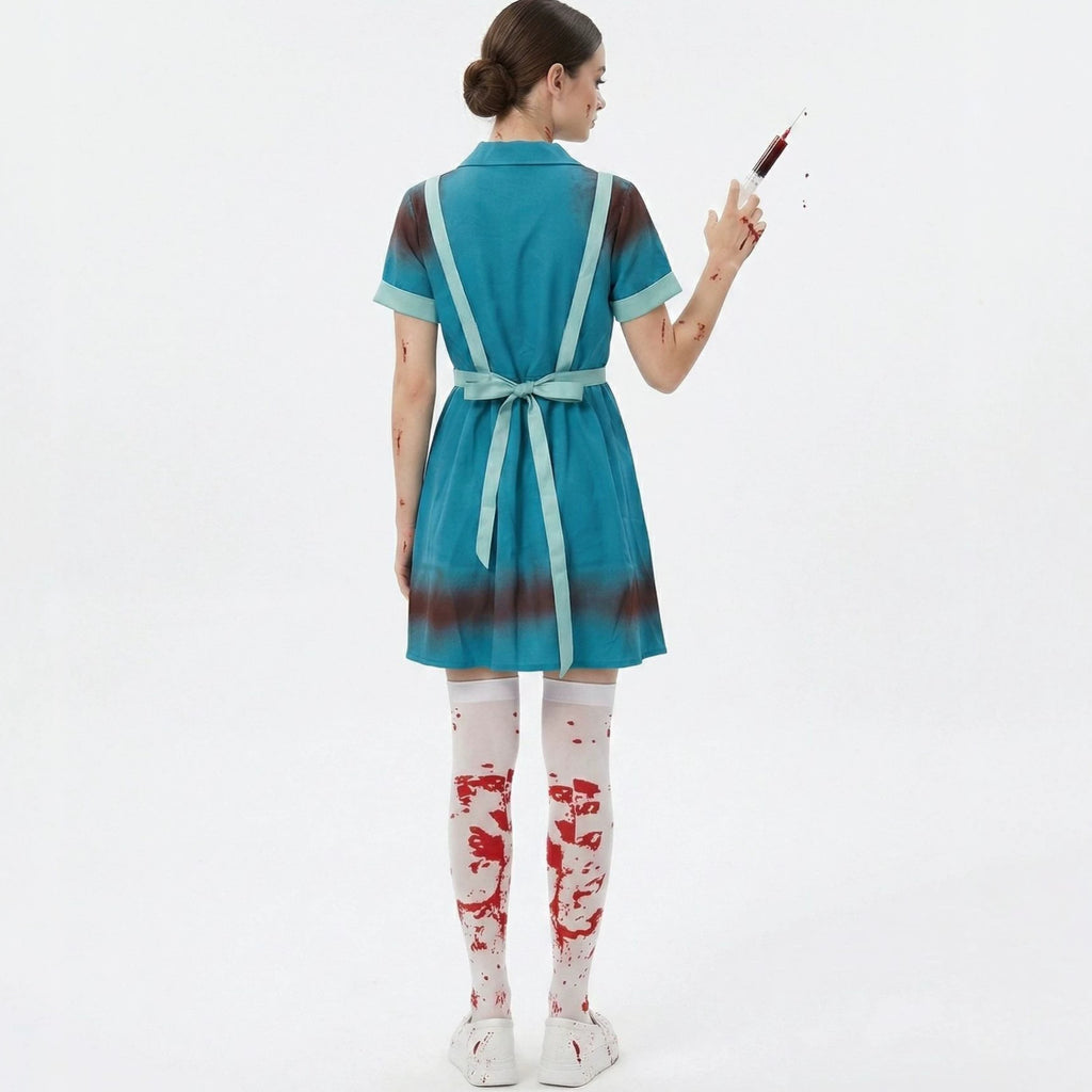 Halloween Bloody Horror Zombie Nurse Cosplay Costume Scary Blood-Stained Stage Fancy Dress