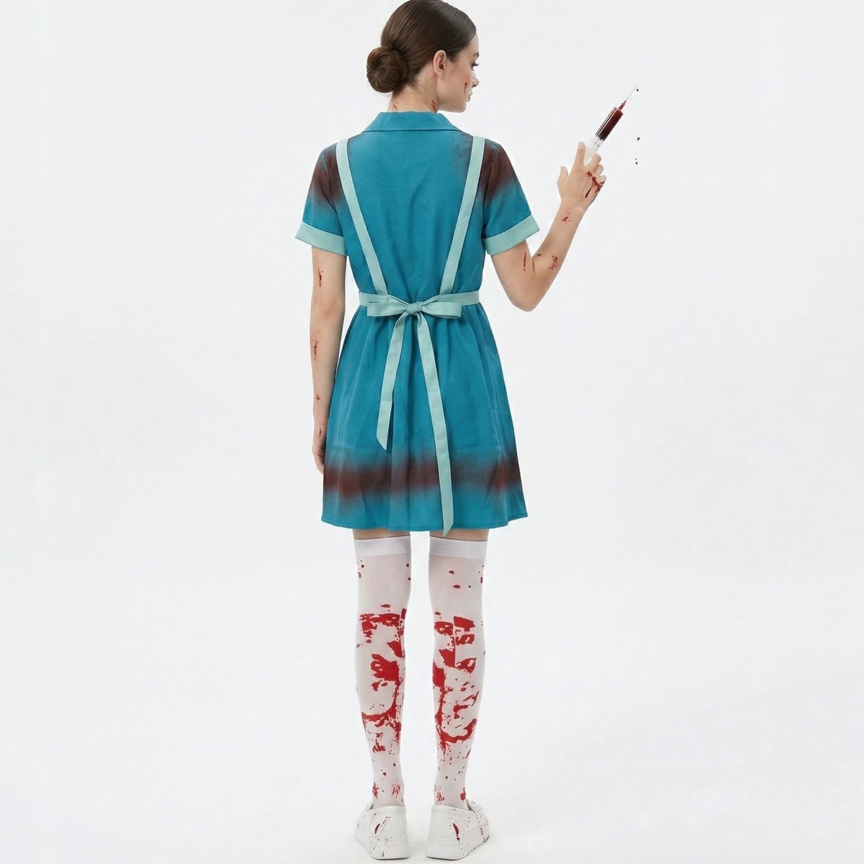 Halloween Bloody Horror Zombie Nurse Cosplay Costume Scary Blood-Stained Stage Fancy Dress