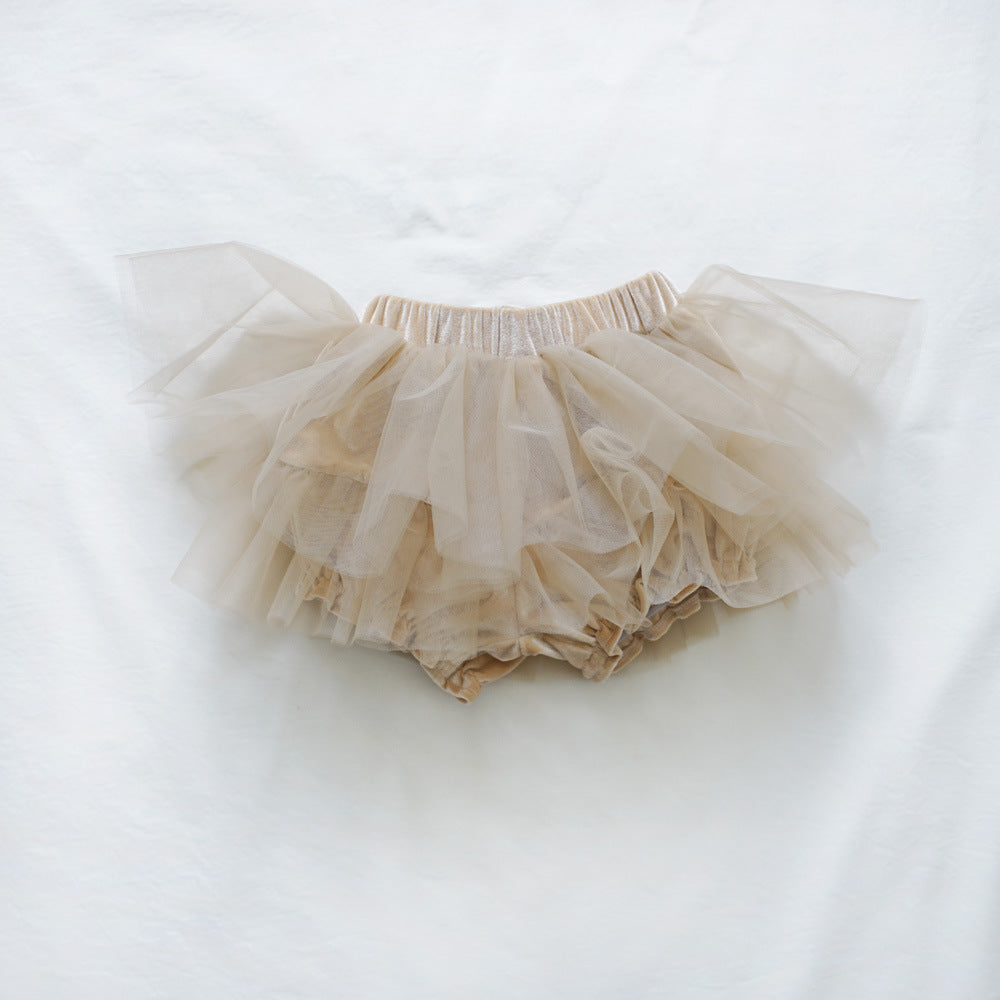 Girls' Velvet Skirt Pants, Children's Puffy Princess Dress