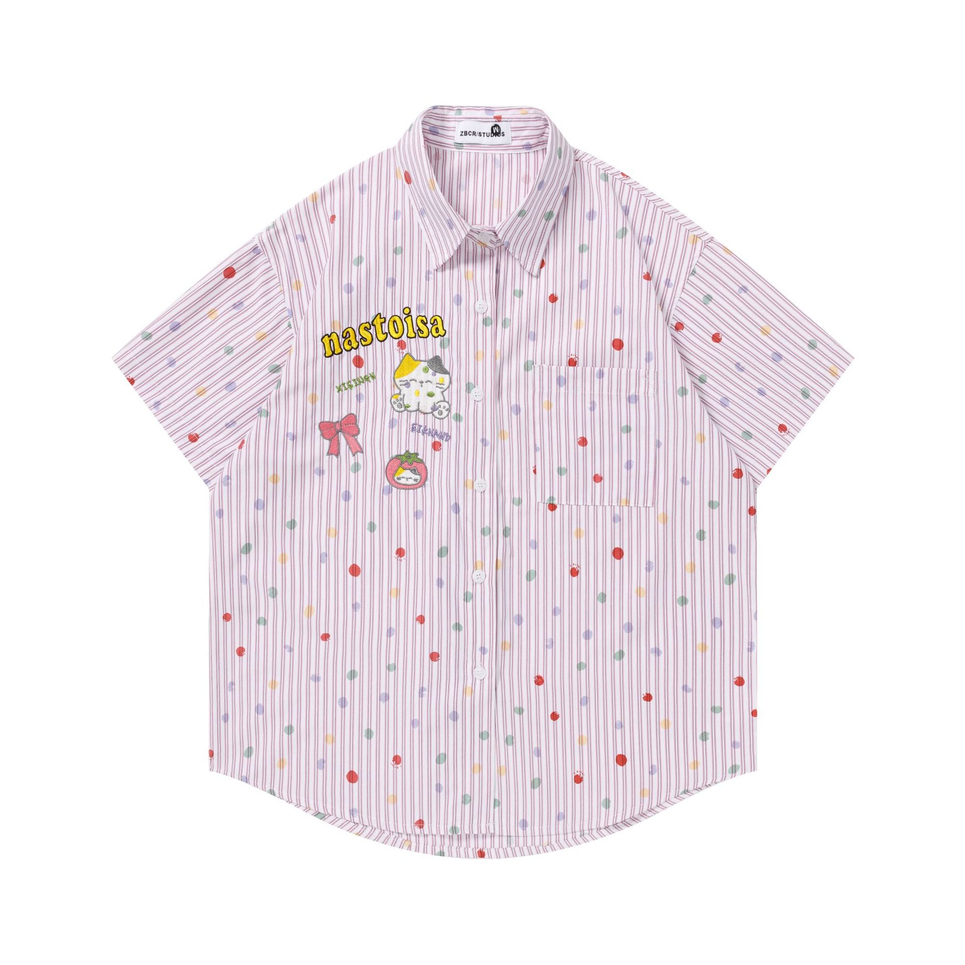 Colorful polka dot vertical stripe short sleeved shirt