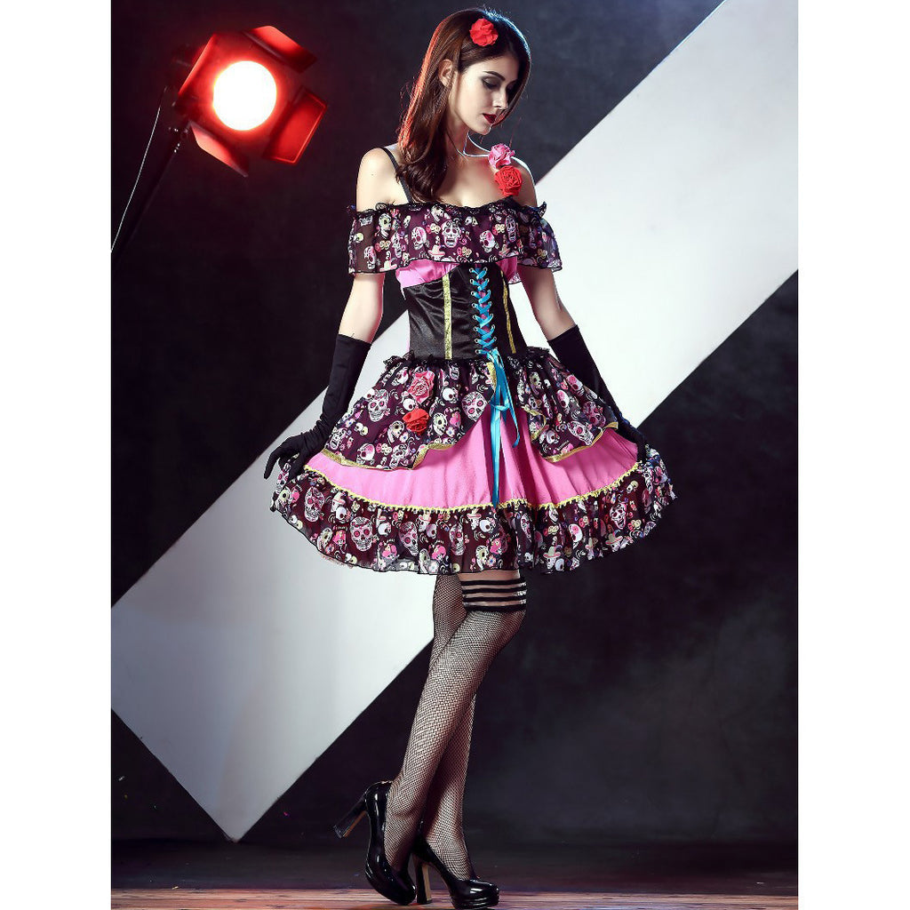 Halloween Costume Carnival Cosplay Rose Skull Sexy Horror Ghost Bride Beauty Queen Witch Women