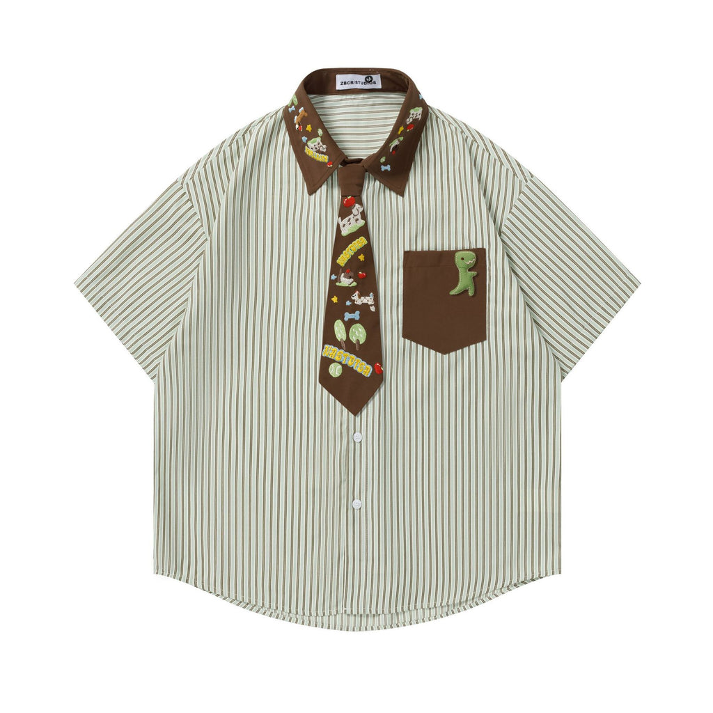 Color blocking vertical tie short sleeved