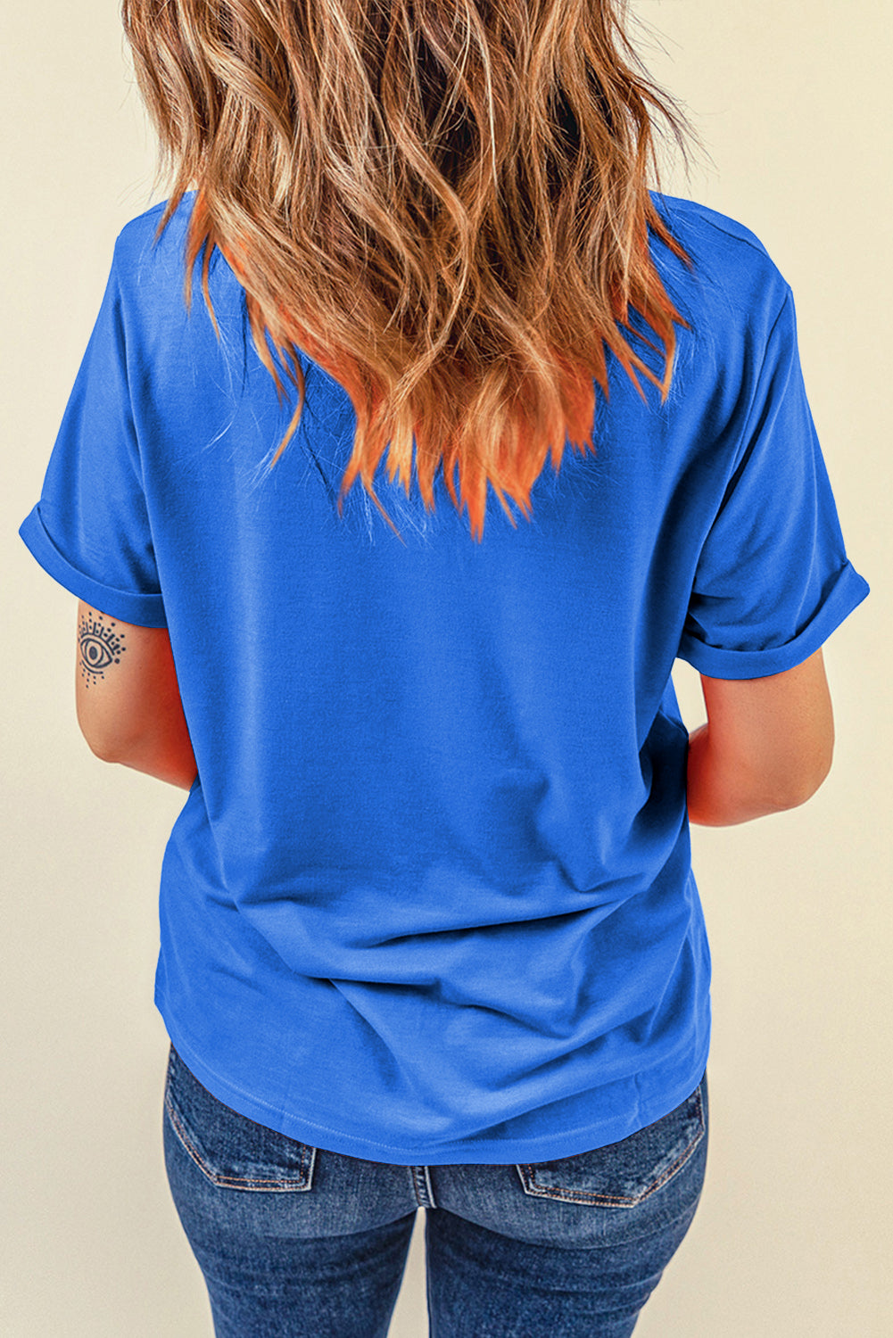 Sachet Pink Solid Color Basic Crew Neck Plain Tee
