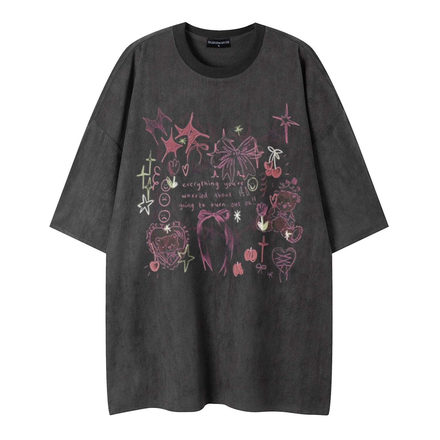 Graffiti teddy bear printed short sleeved shirt