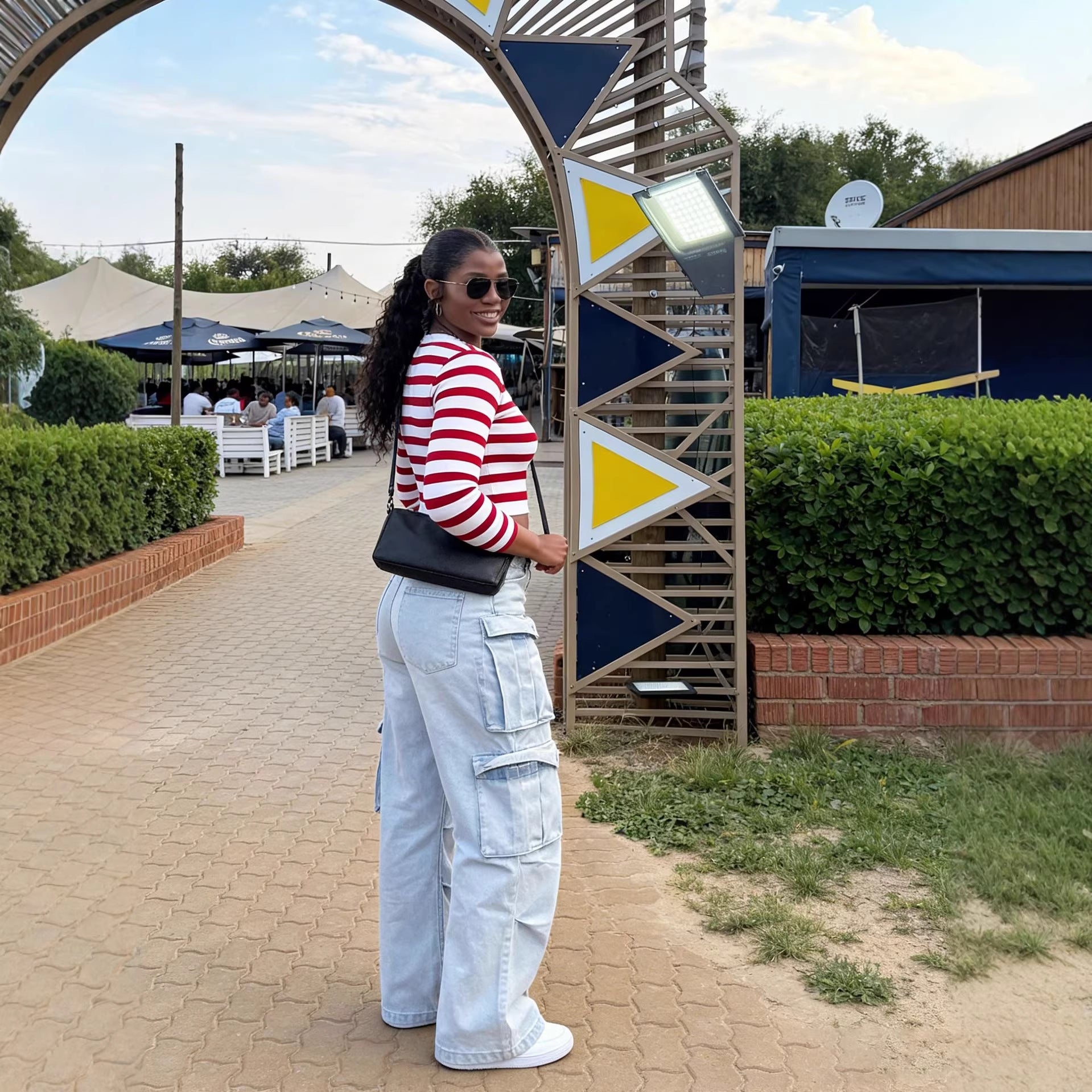 Street Style Multi-Pocket Light Wash Cargo Jeans Pants
