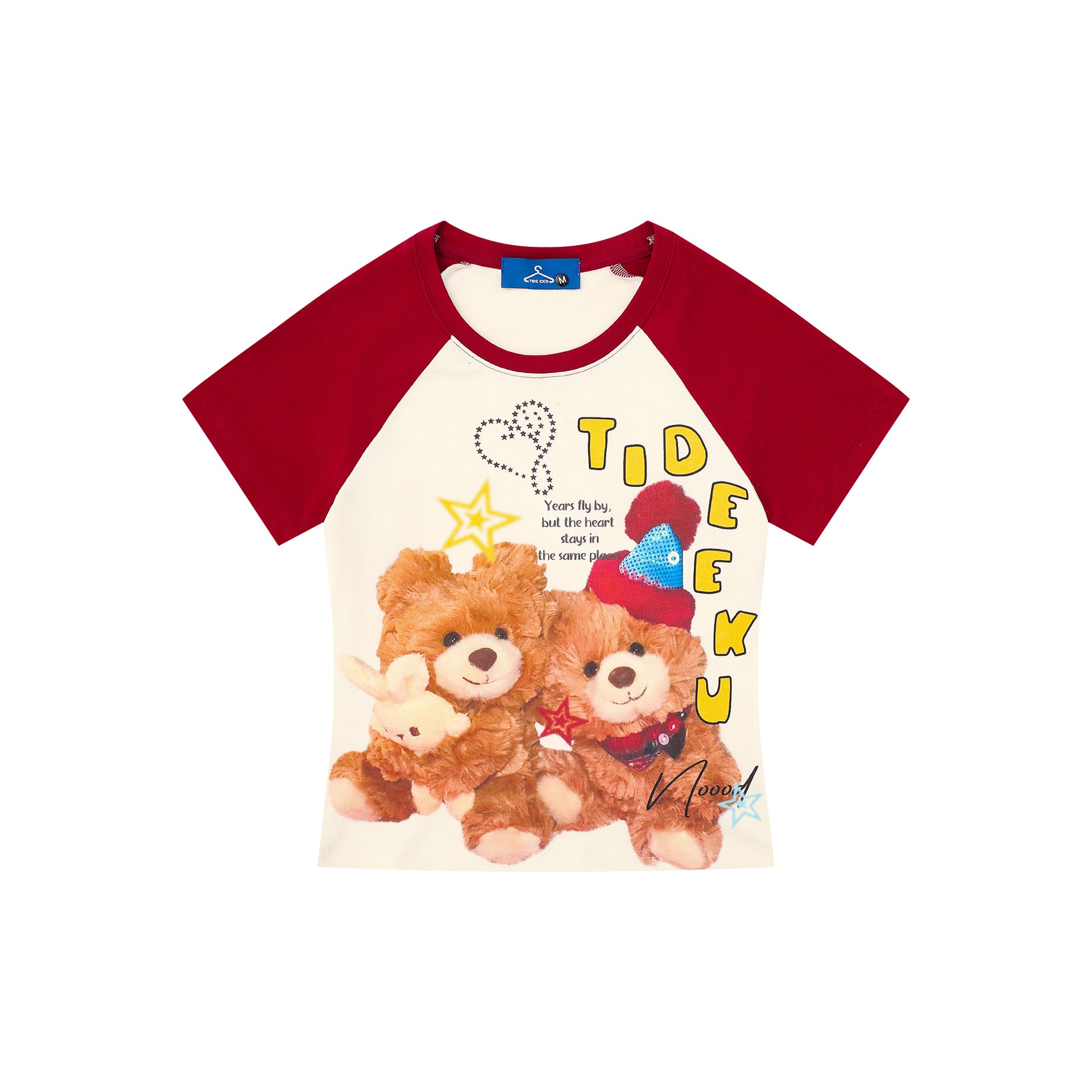 Women's Loose Round Neck Casual Short Sleeve Shirt with Cute Bear Print