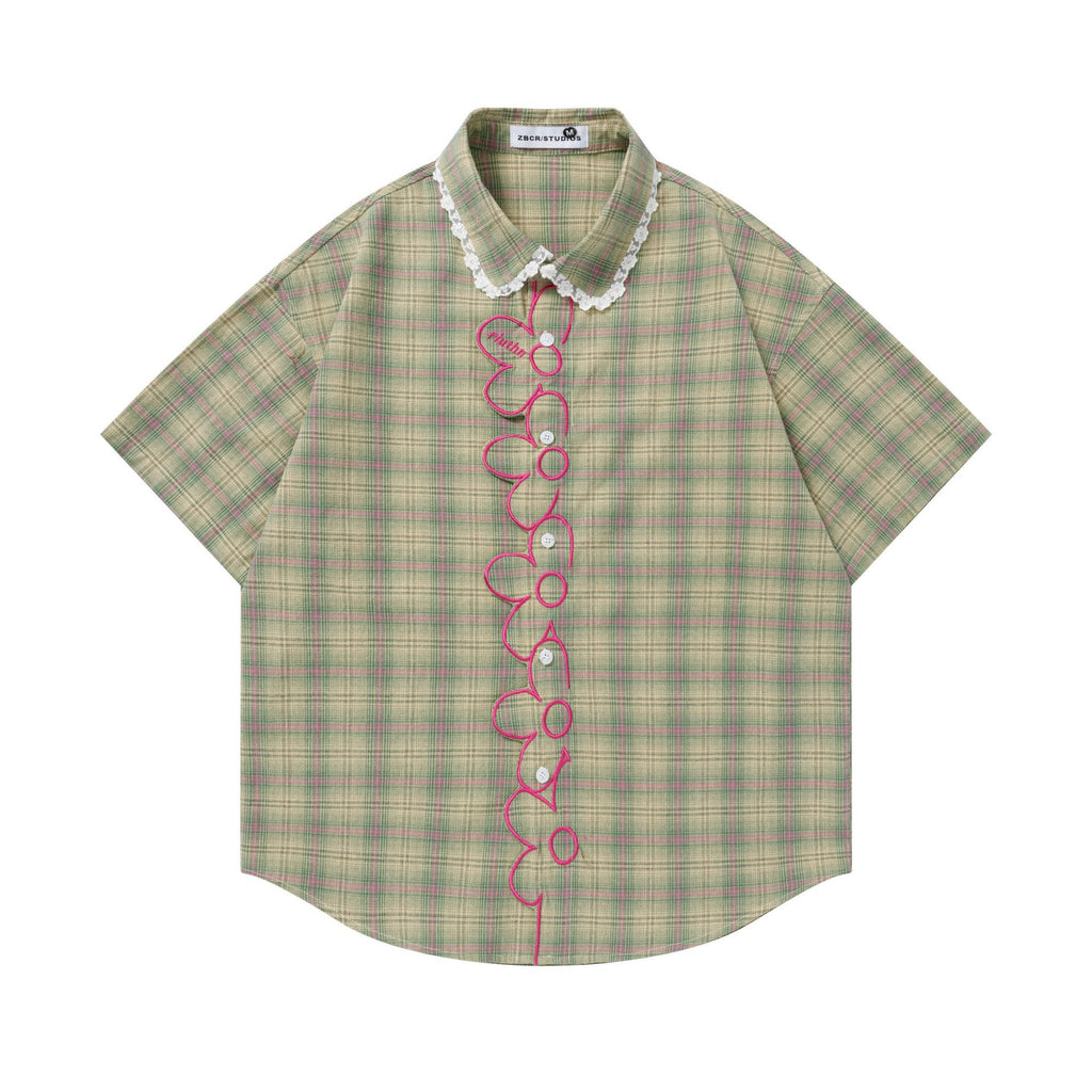 Cute flower embroidered short sleeved shirt