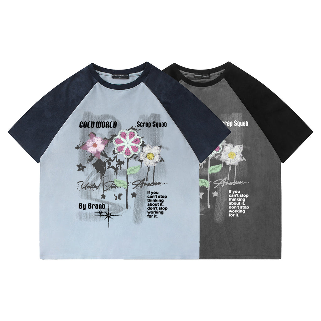 Flower graffiti shoulder length short sleeved shirt