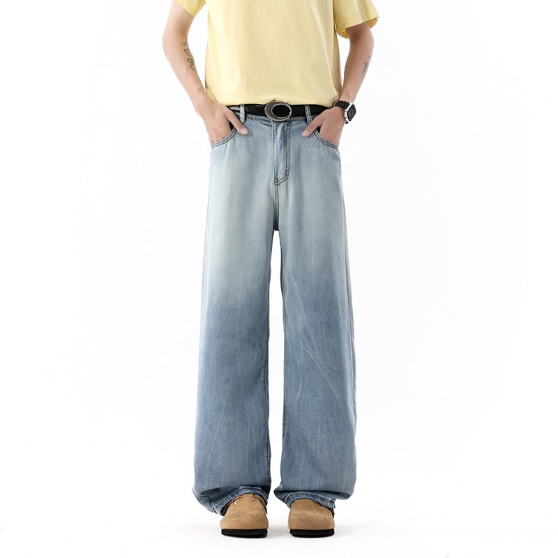 Loose Patchwork Lyocell Coolmax Denim Pants for Men