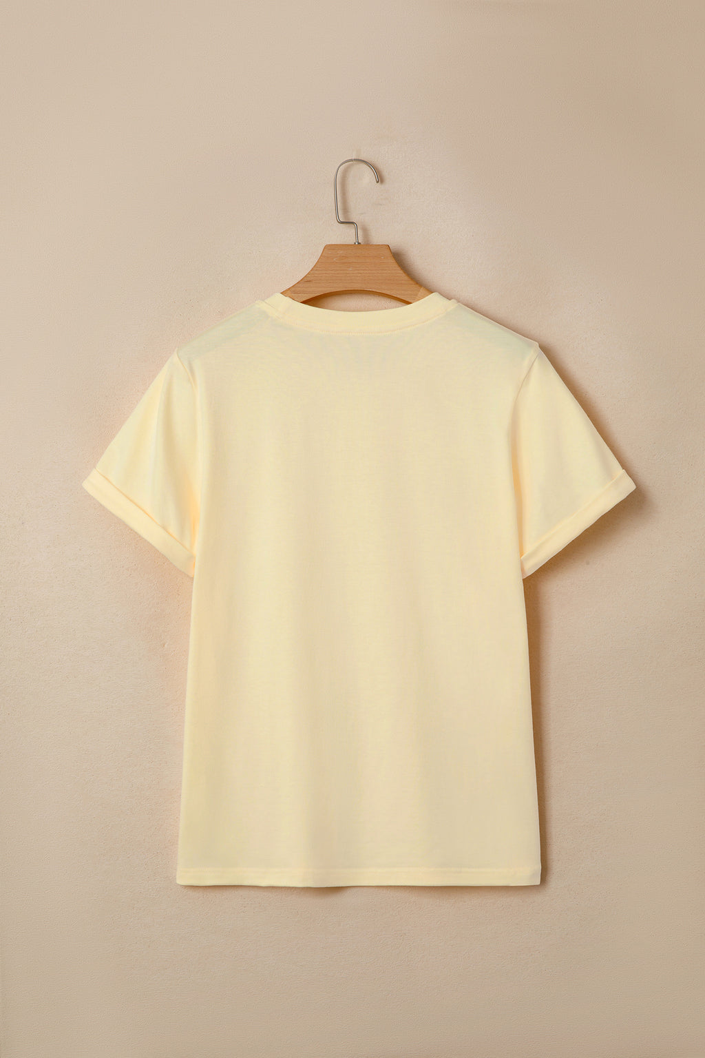 Sachet Pink Solid Color Basic Crew Neck Plain Tee