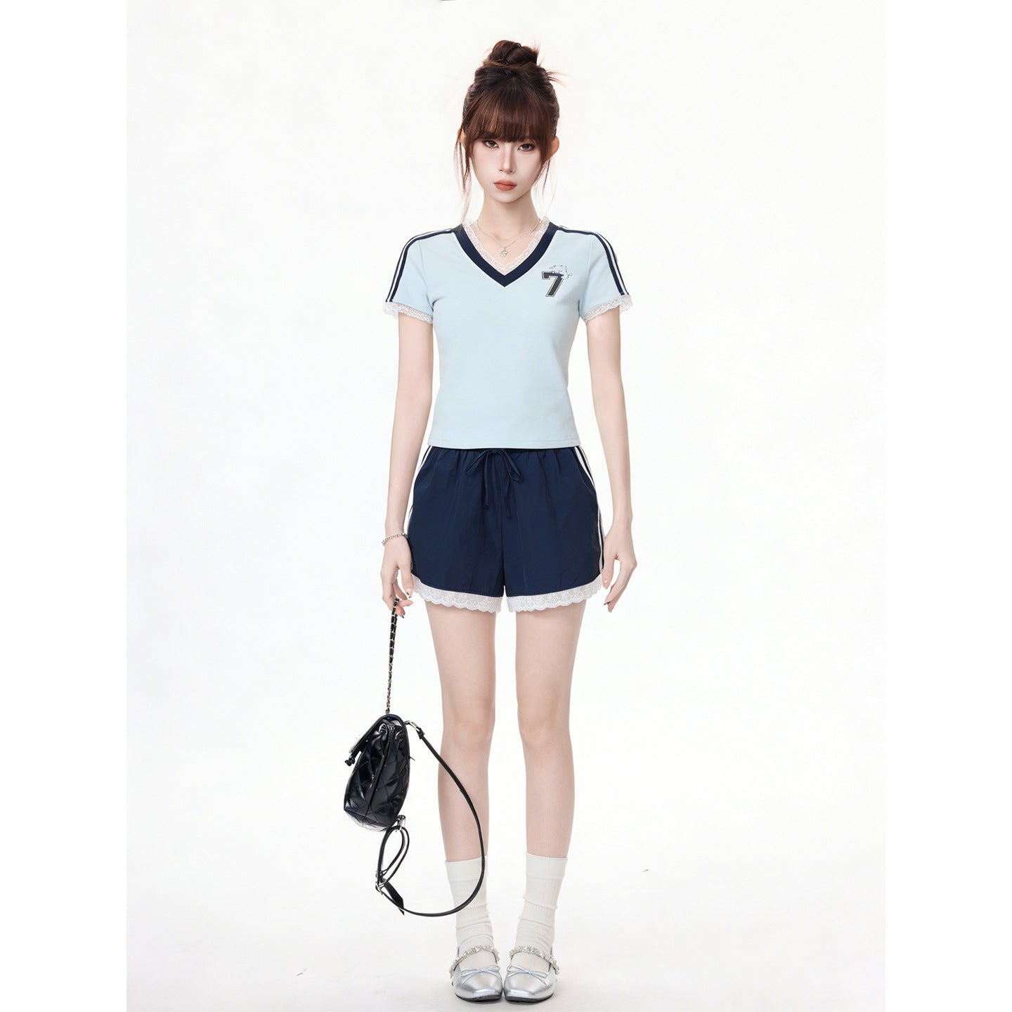 Short Sleeve T-Shirt for Women,  Unique Lace Splicing Casual Top