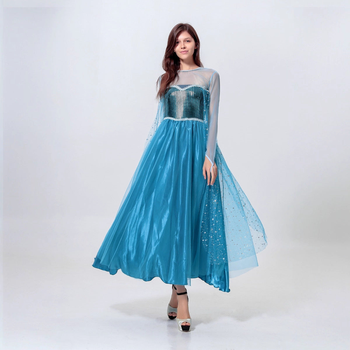 Halloween Frozen Cosplay Adult Elsa Princess Blue Dress Stage Performance Costume