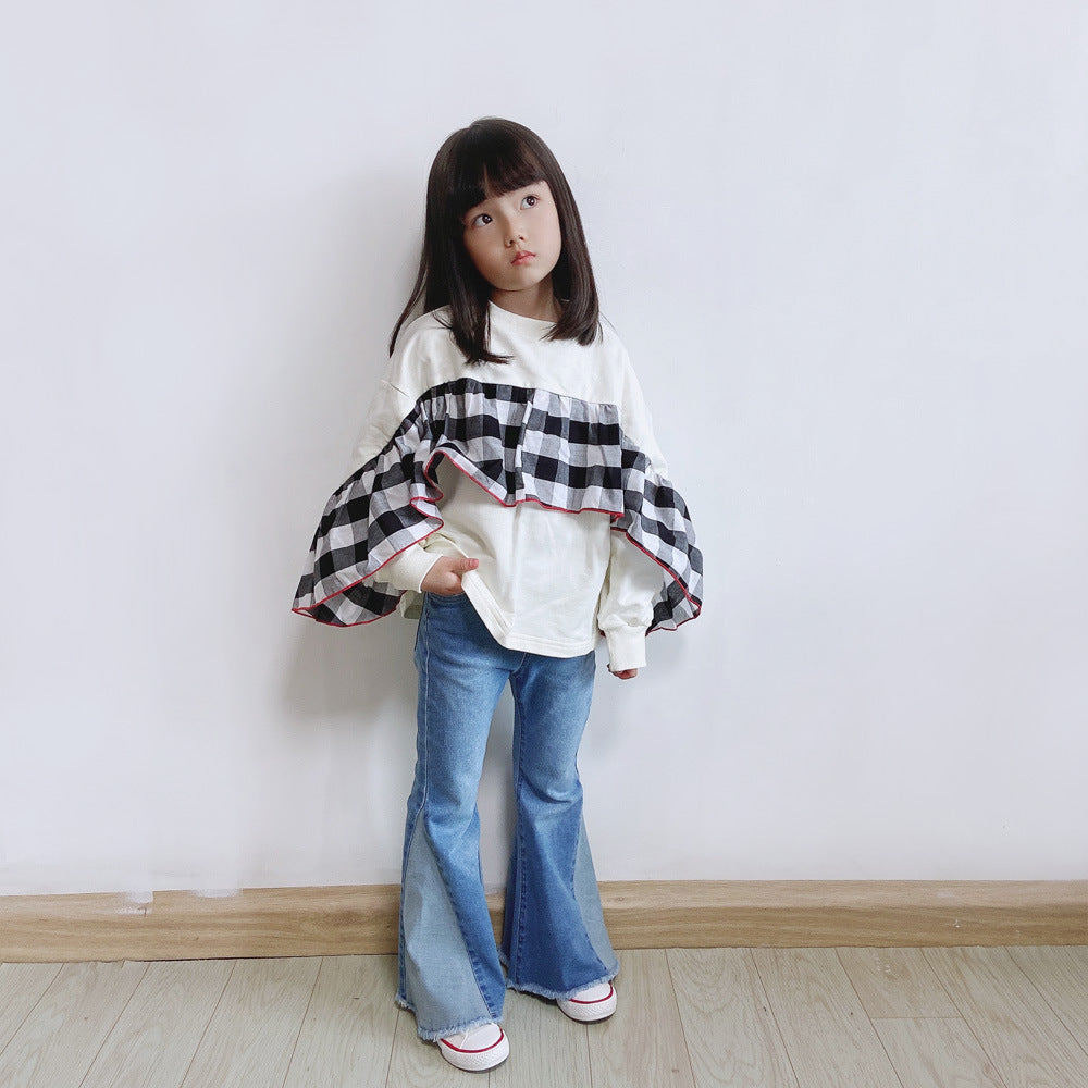Wide Leg Jeans for Girls, Color-blocked Denim Pants