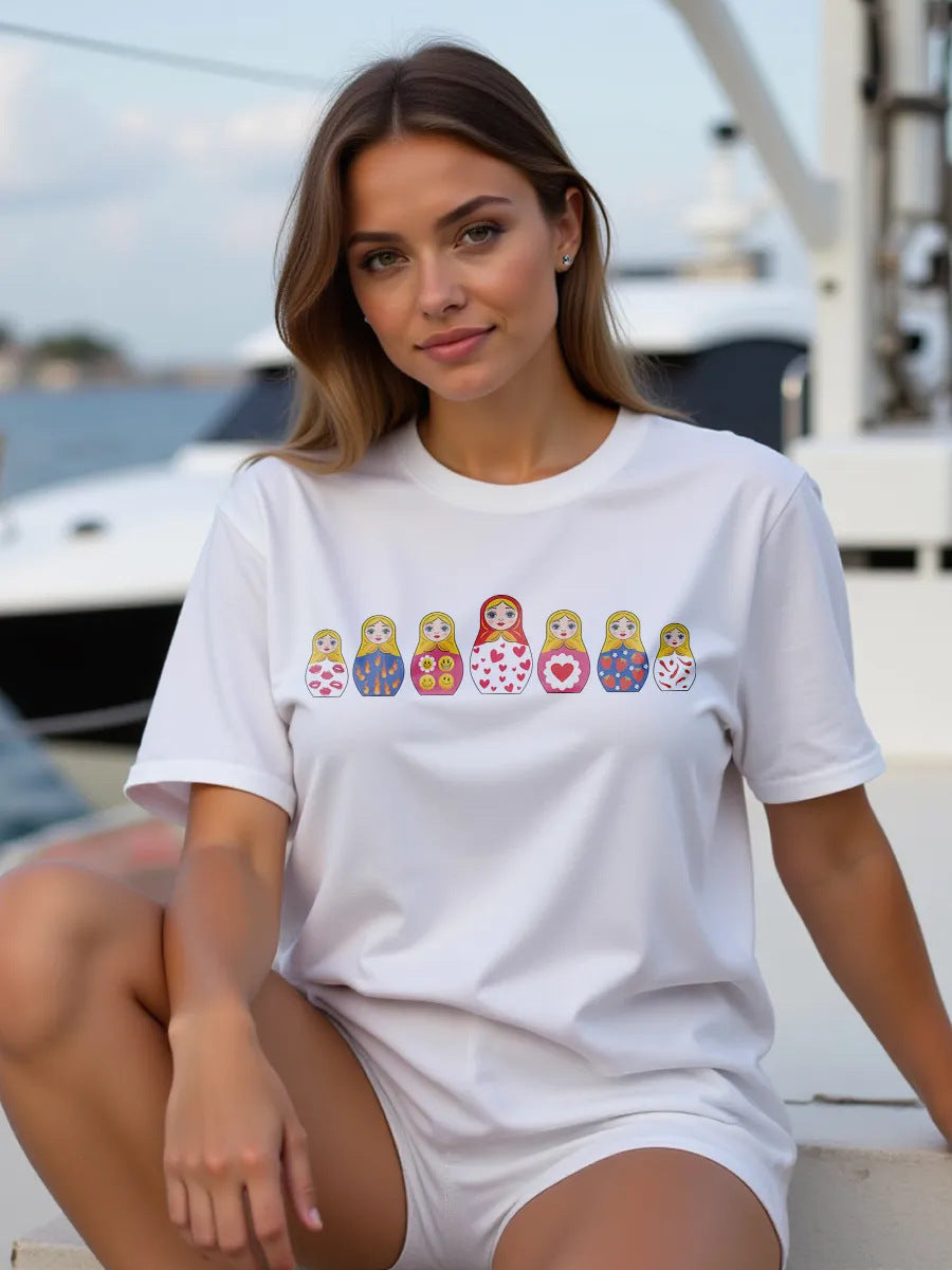 Round neck short sleeved loose T-shirt for women