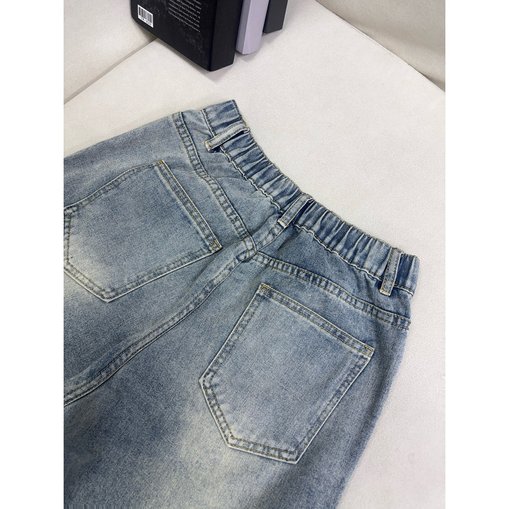 Retro Distressed Design Denim Pants