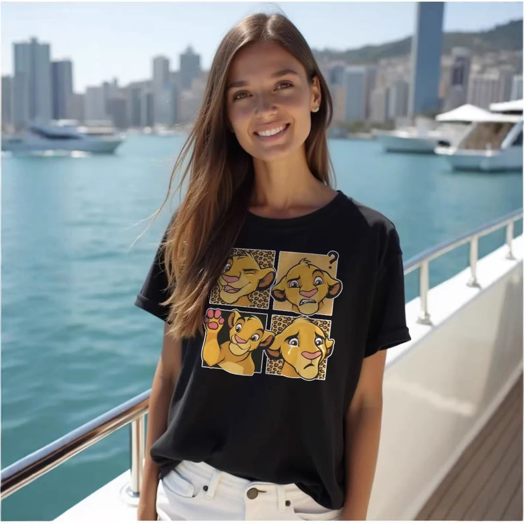 Leopard pattern round neck loose short sleeved top for women