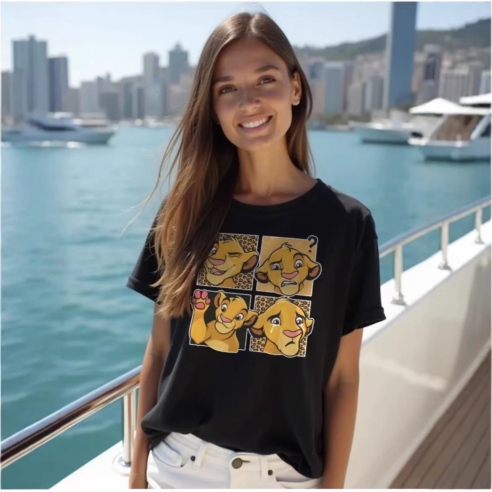 Leopard pattern round neck loose short sleeved top for women