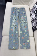 All-Over Floral Ripped Jeans for Men and Women
