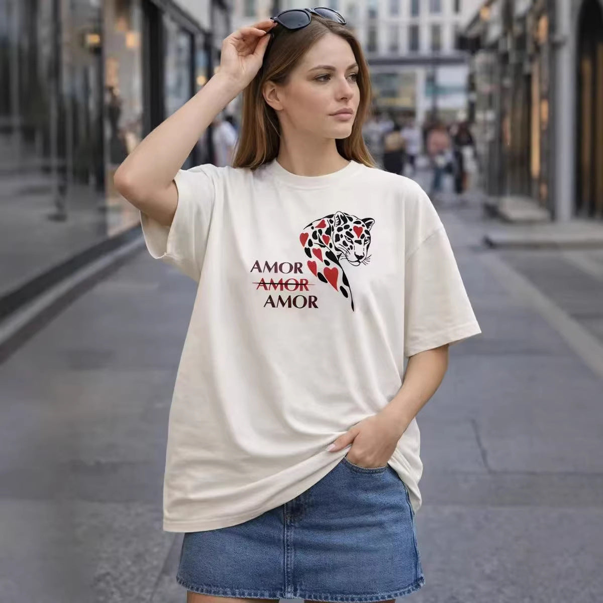 Cheetah pattern short sleeved T-shirt for women