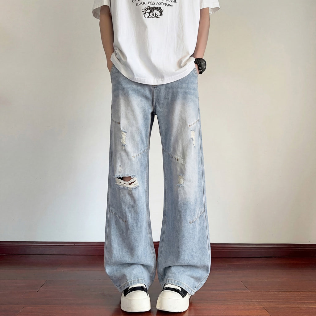 Men's Wide Leg Floor-Length Lightweight Breathable Slim-Fit Casual Trousers