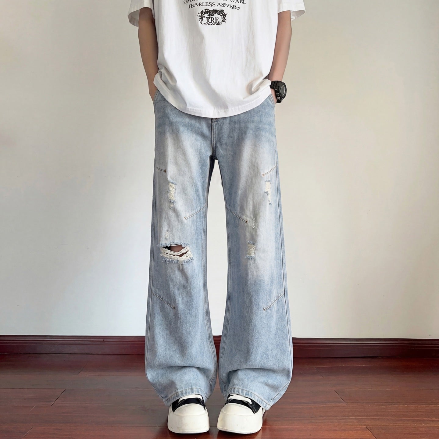 Men's Wide Leg Floor-Length Lightweight Breathable Slim-Fit Casual Trousers