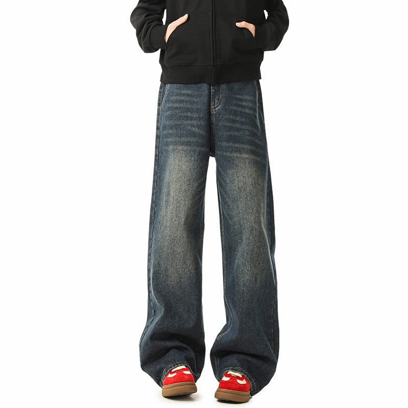 High Street Vibe Retro Blue Straight Leg Jeans Men