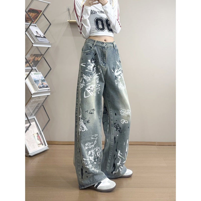 Doodle Splatter Denim Pants for Men Pants