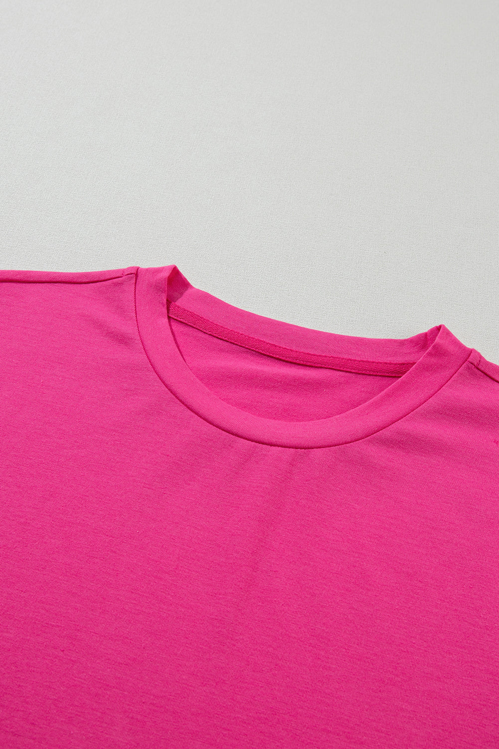 Sachet Pink Solid Color Basic Crew Neck Plain Tee