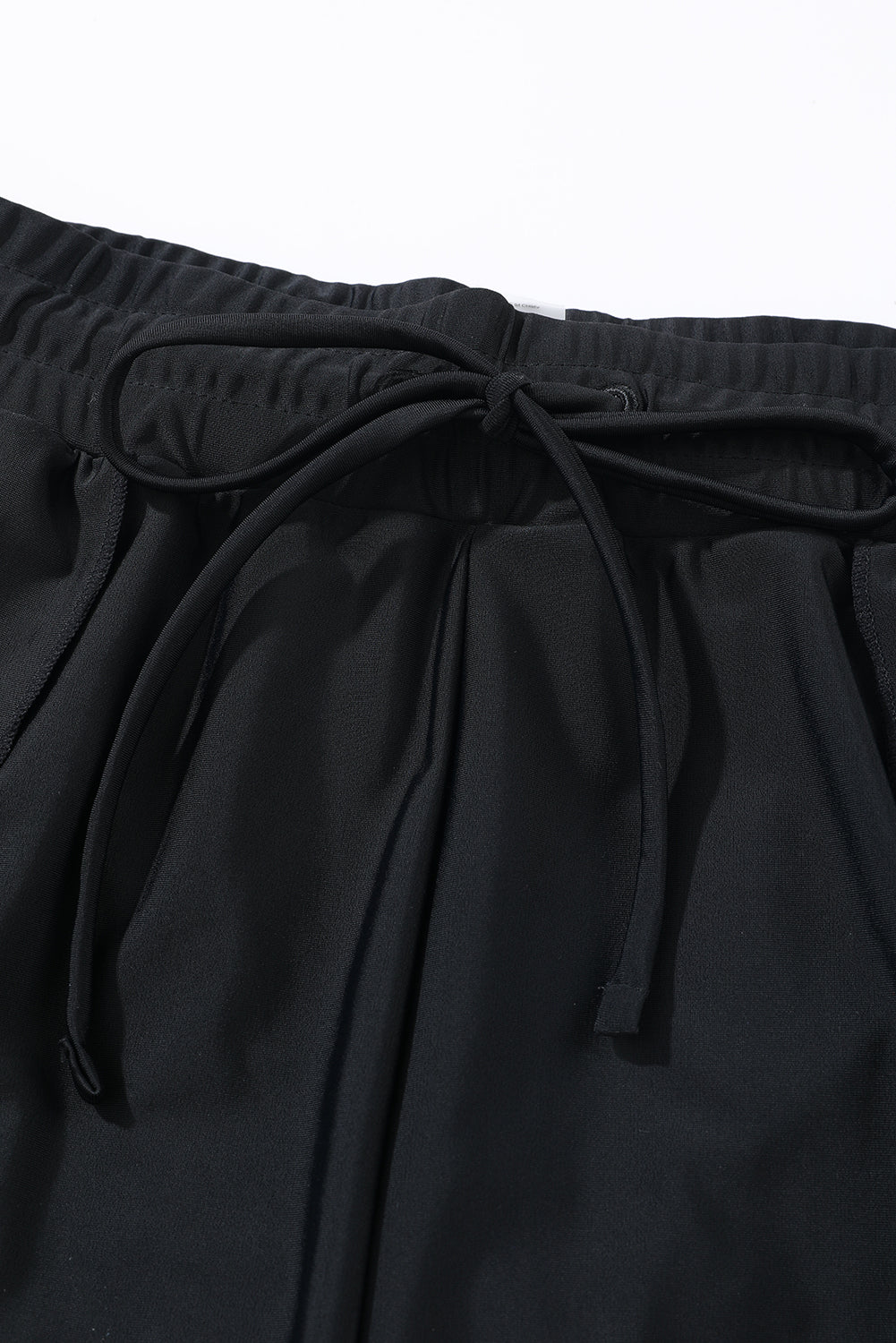 Black Solid Color 2-in-1 Drawstring Elastic Waist Swim Shorts