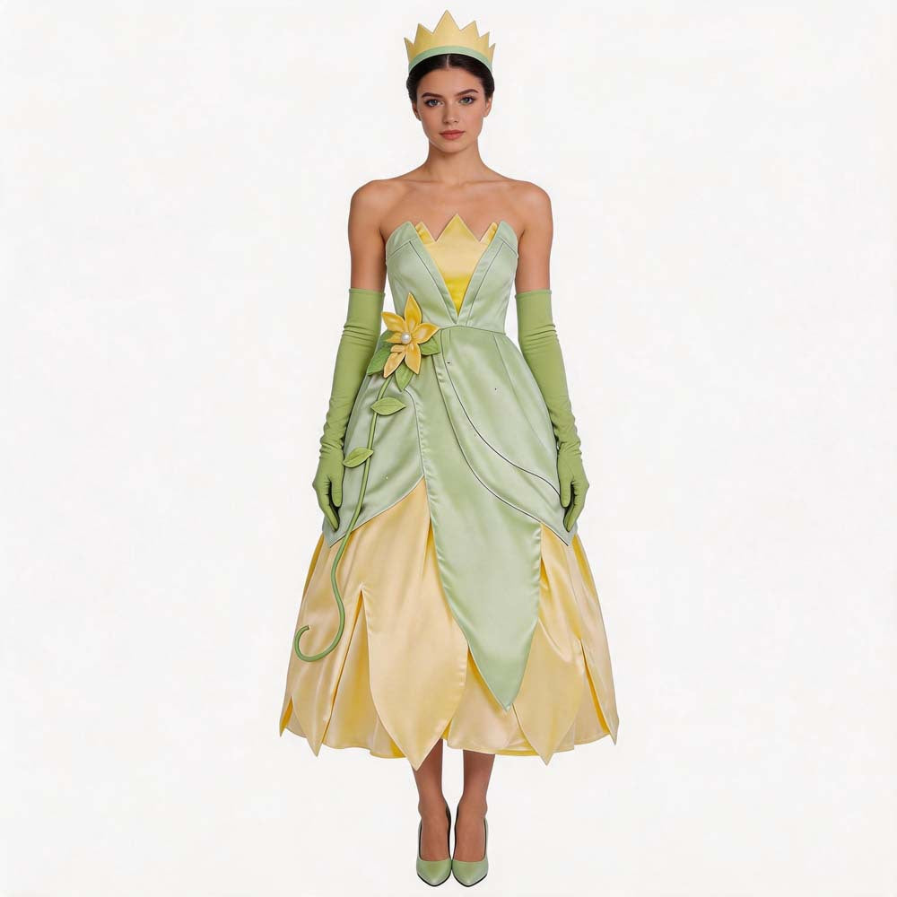 Fairy Tale Style Frog Prince Princess Theme Sleeveless Tiana Princess A-Line Dress