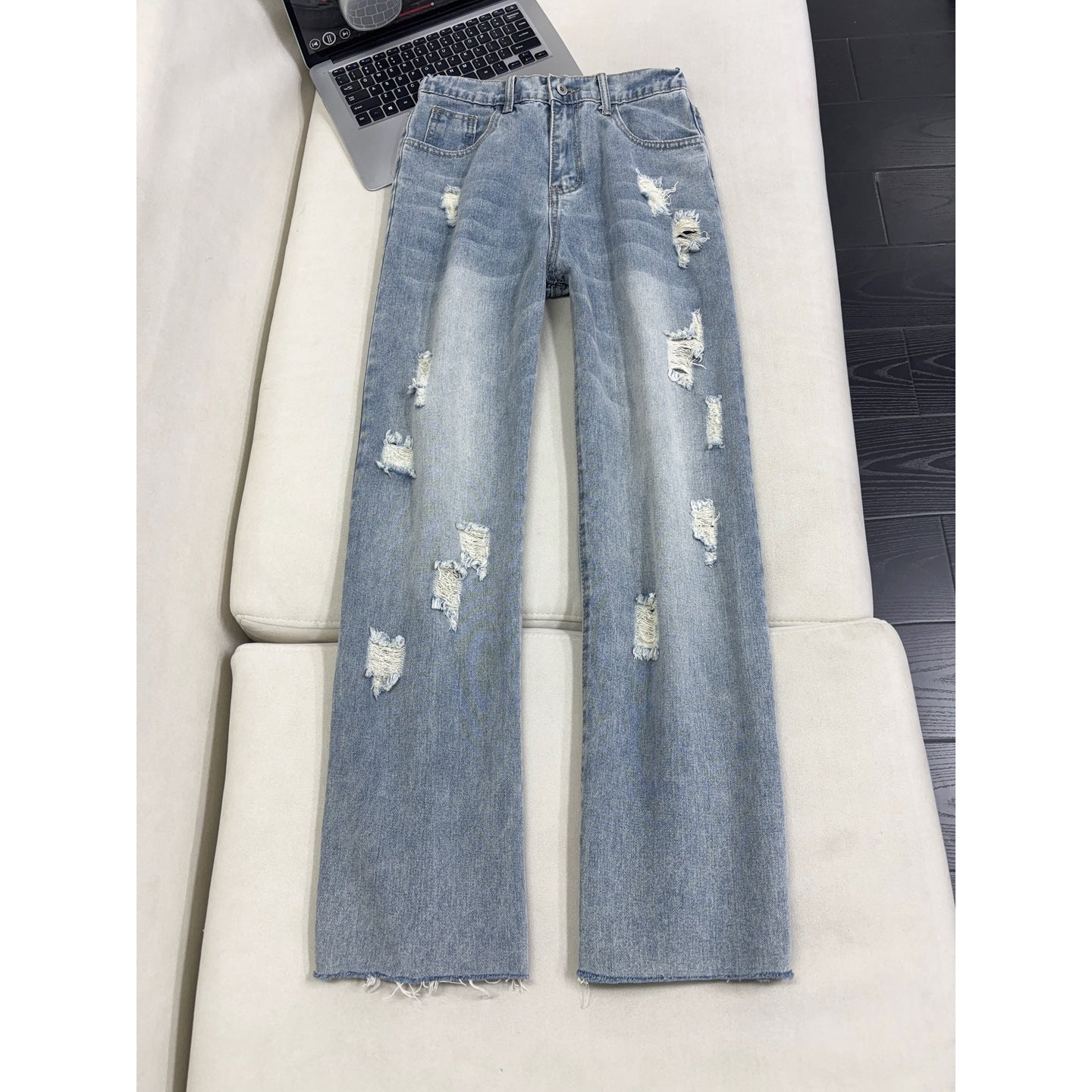 Ripped Design Wide Leg Denim Pants Men