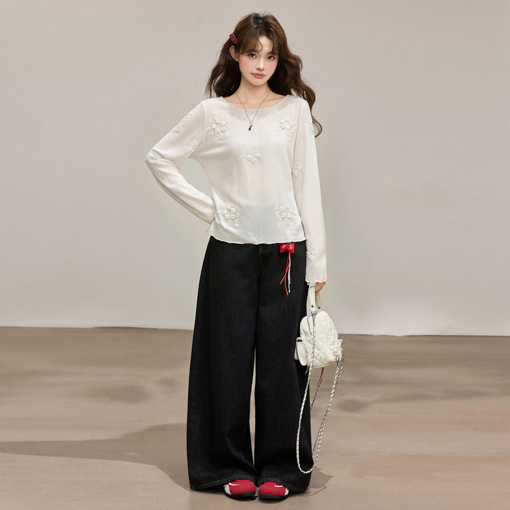 White Semi-Transparent Lightweight Long Sleeve Cover-Up T-Shirt for Women