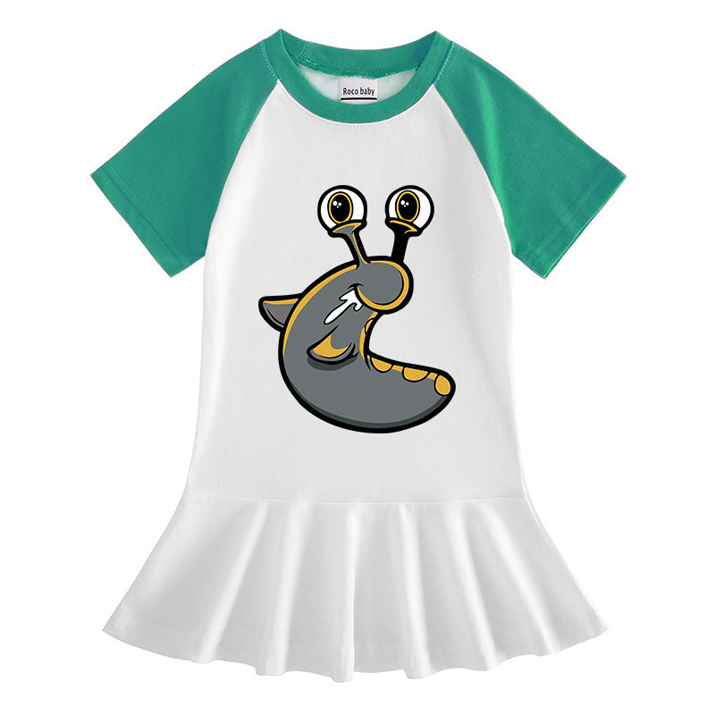 Cartoon half sleeved girls' dress