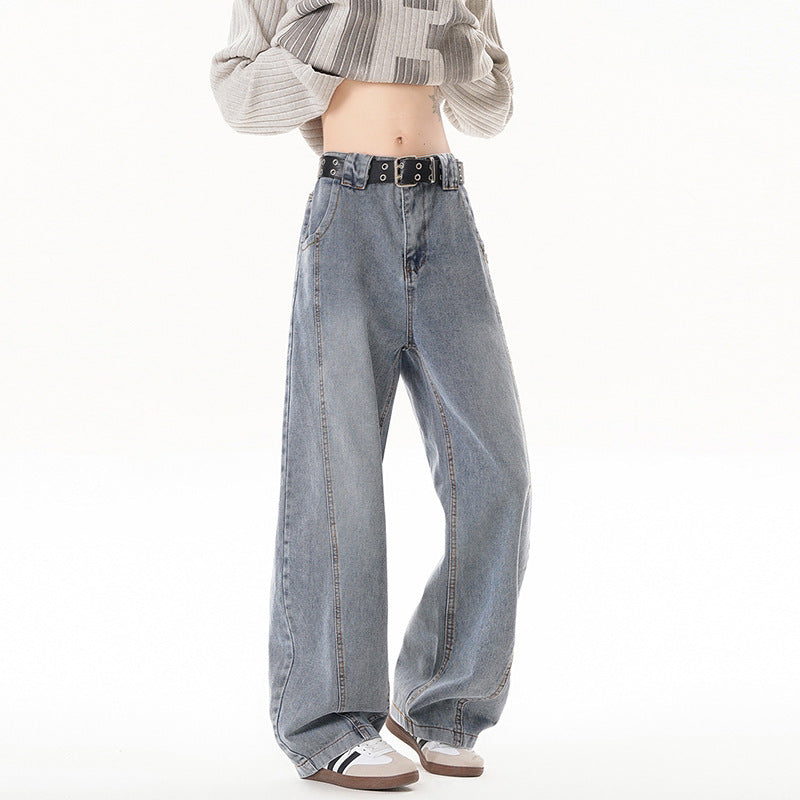 Retro Washed Distressed Deconstructed Patchwork Straight Leg Wide Leg Pants
