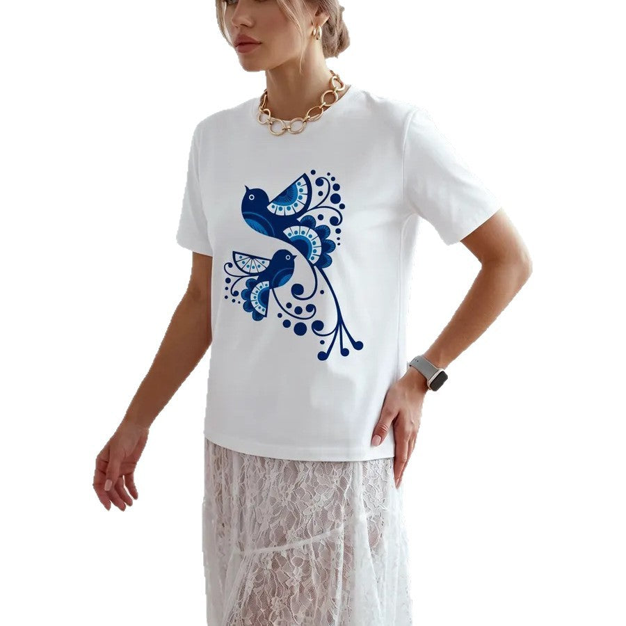 Loose round neck short sleeved T-shirt for women