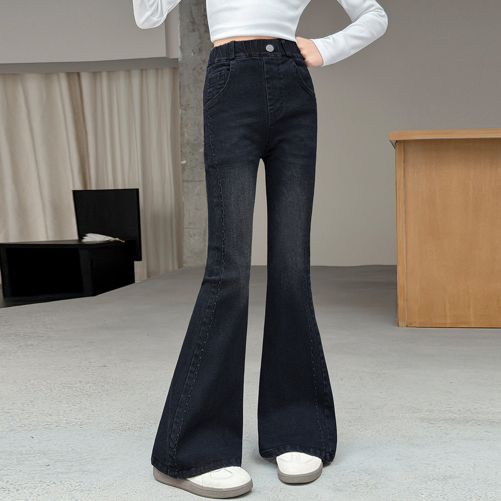 Girls' Black Denim Flare Pants Children's Pants