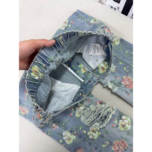 All-Over Floral Ripped Jeans for Men and Women