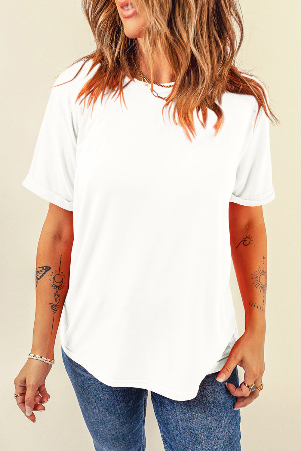 Sachet Pink Solid Color Basic Crew Neck Plain Tee