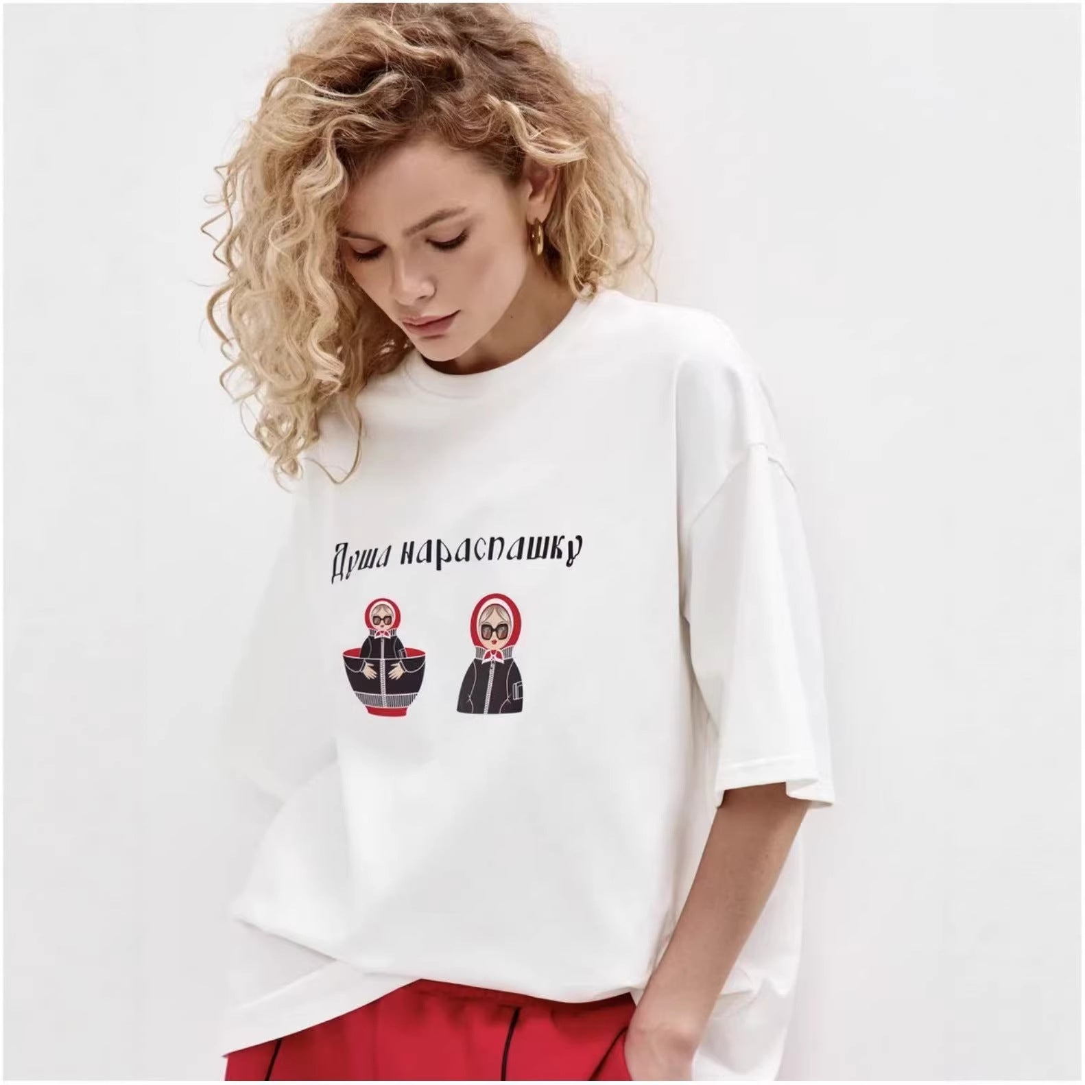 Anime printed loose T-shirt top